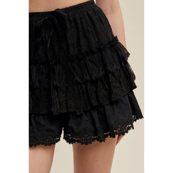 Lace Tiered Shorts with Ruffle Details