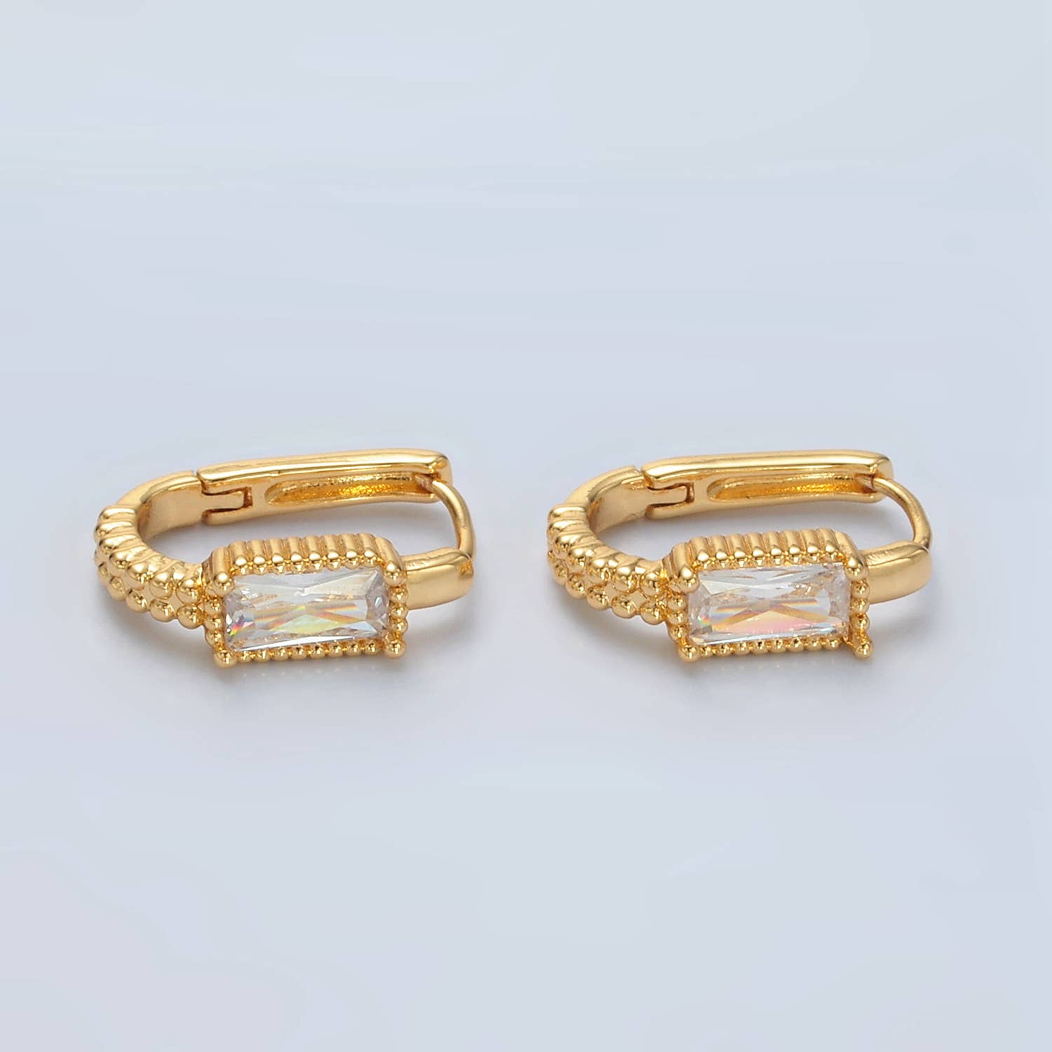 24K Gold Filled Baguette Oblong Huggie Hoop Earrings