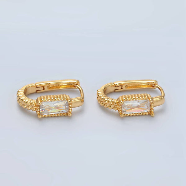 24K Gold Filled Baguette Oblong Huggie Hoop Earrings