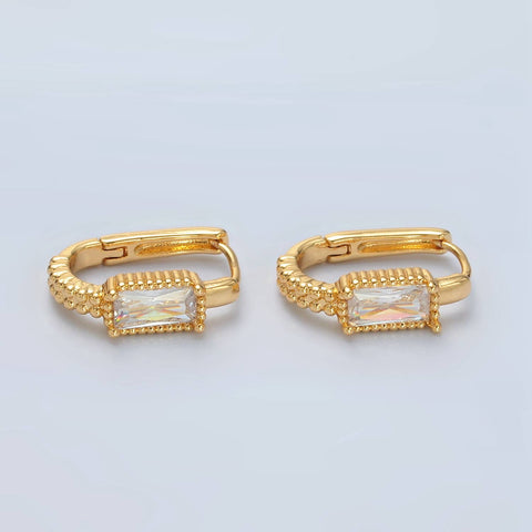 24K Gold Filled Baguette Oblong Huggie Hoop Earrings
