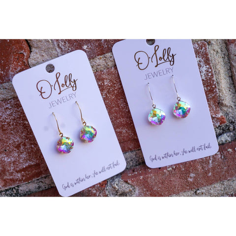 AB Stone Dangle Earrings w/Gold Hooks