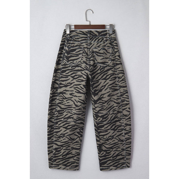 Zebra Stripe Denim Wide Barrel Leg Jeans