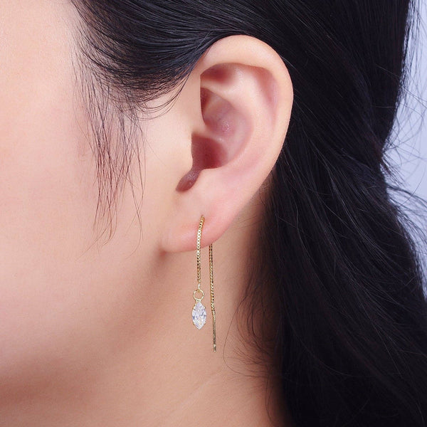 Gold CZ Box Chain Threader Earrings