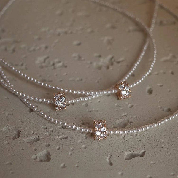 Pearl Spherical Encrusted Rhinestone Charm Necklace