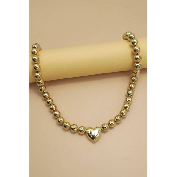JOSSLYN by wall to wall - PUFFY HEART BALL CHAIN NECKLACE | 40NK9484