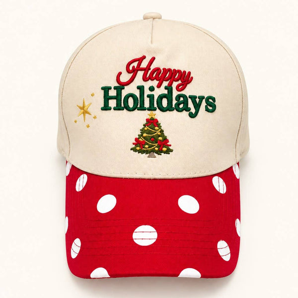 JOSSLYN by wall to wall - Happy Holidays Embroidered Polka Dot Baseball Cap | 40HW762