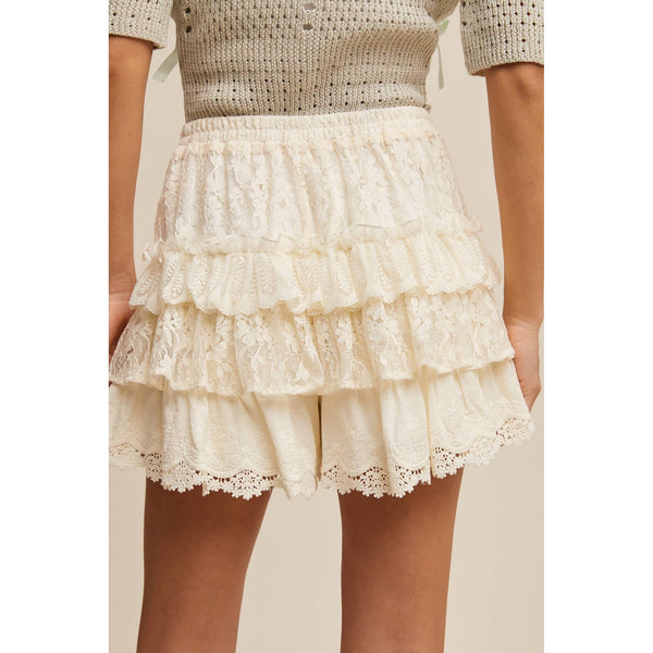 Lace Tiered Shorts with Ruffle Details