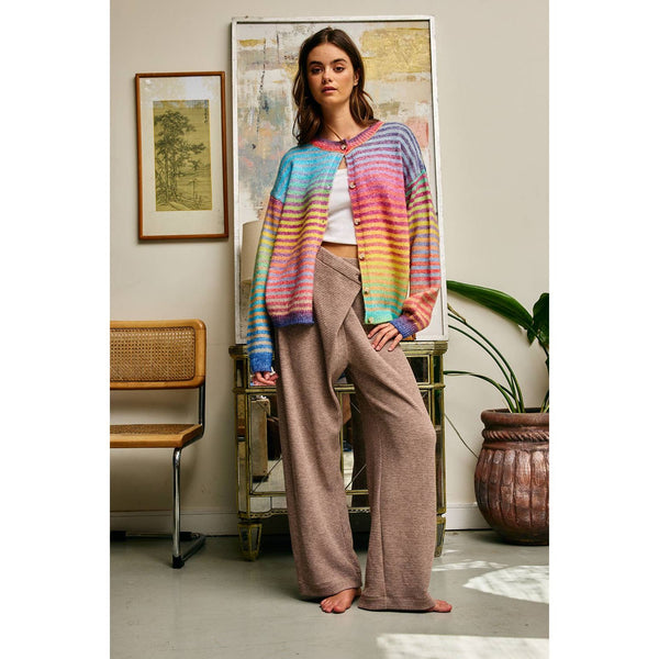 Rainbow Multi Striped Button-Down Cardigan