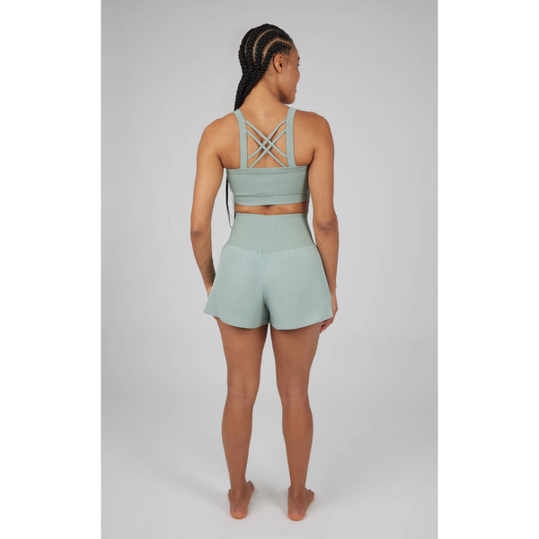 Women's Rib Strappy Back Bra with Cups and Short