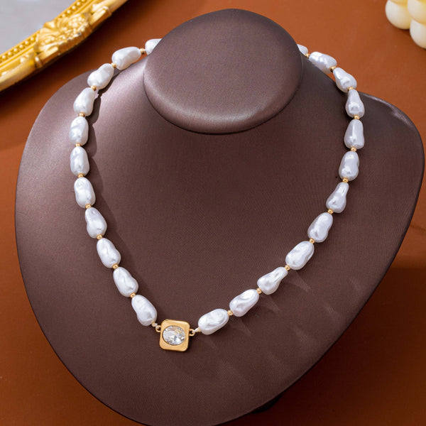 JOSSLYN by wall to wall - Faux Baroque Pearl & Bezel-Set Crystal Necklace | 80N93781