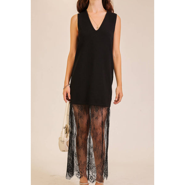 Lumiere - Lace Hem Sleeveless Knit Midi Dress