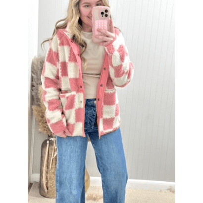 Checked Snap Button Sherpa Jacket - Southern Roots Clothing Company