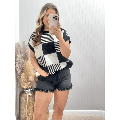 Checker With Stripes Pattern Sweater Vest - Southern Roots Clothing Company