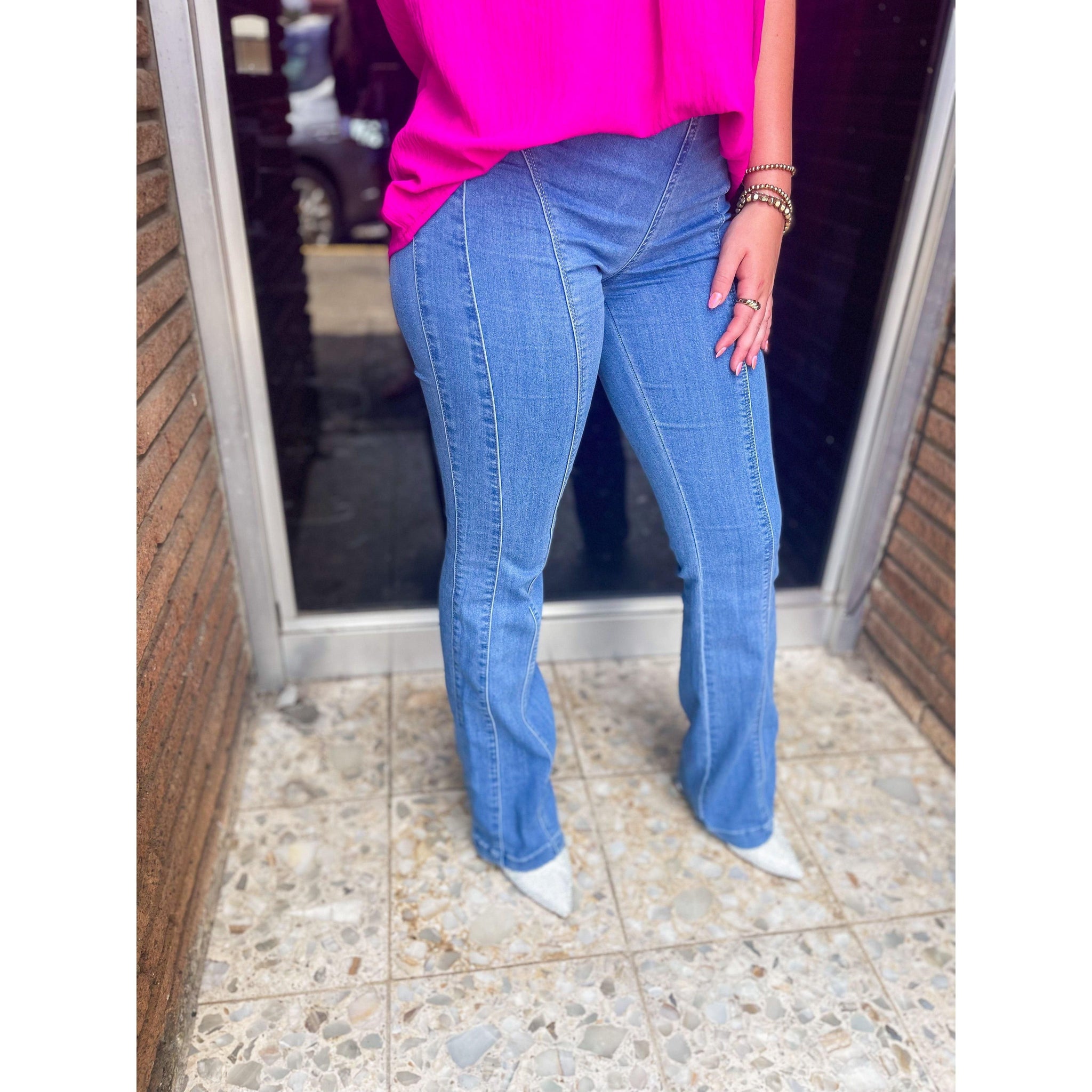 Cindy Mid Rise Front Seam Pull On Jean - Southern Roots Clothing Company