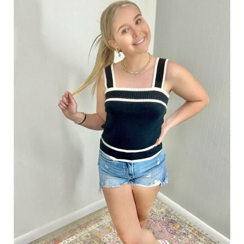Contrast Edge Knit Sweater Tank - Southern Roots Clothing Company