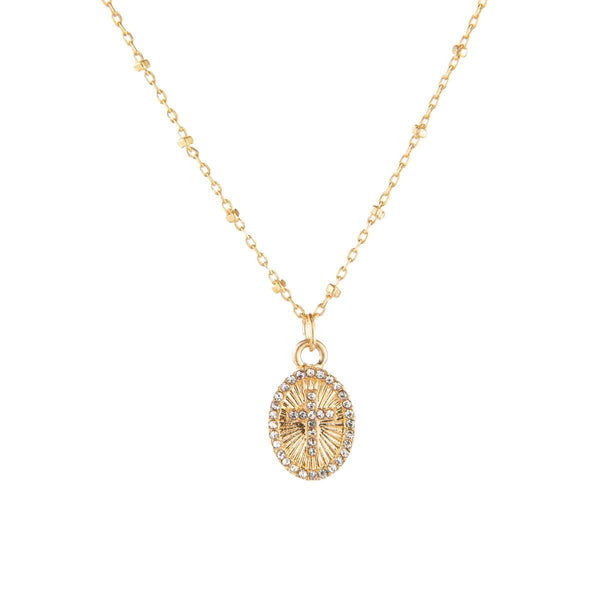 Cross Medallion Necklace - Gold 16" - Southern Roots Clothing Company