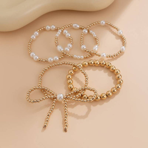 JOSSLYN by wall to wall - MULTI LAYER BALL CHAIN BEAD PEARL BOW BRACELET | 40B5135