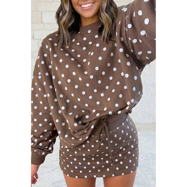 1 the Woman - Bow Embroidery Polka Dot Sweatshirt & Skirt Set