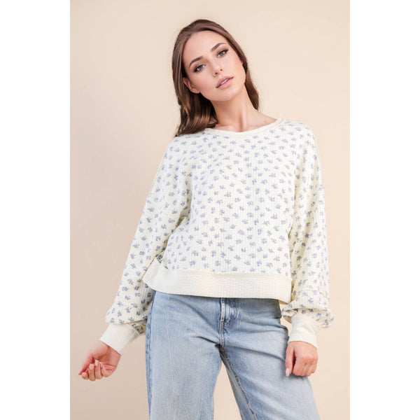 Oversized Floral Printed Casual Knit Top