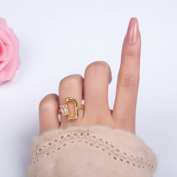Dainty Gold Hammered Ring with Emerald Cut Stone