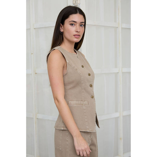 SEAM DETAIL BUTTON DOWN DENIM VEST TOP