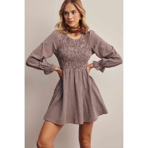Smocked Gingham Mini Dress