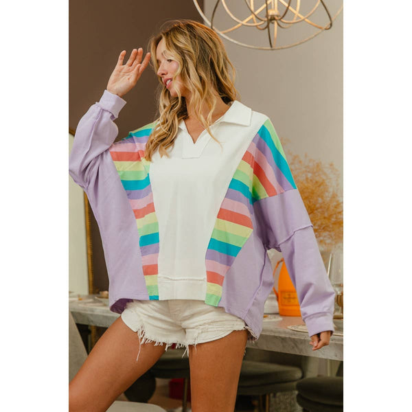 French Terry Stripe Knit Top