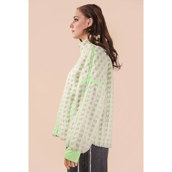 Oversized Checker Fleece Jacket