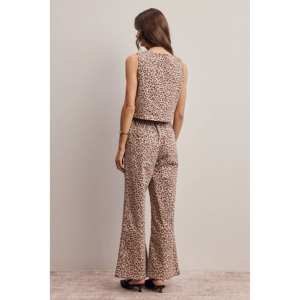 Stretch Leopard Print Denim Pants and Vest Set