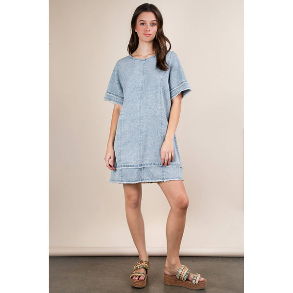 Washed Denim Shift Mini Dress by VERY J
