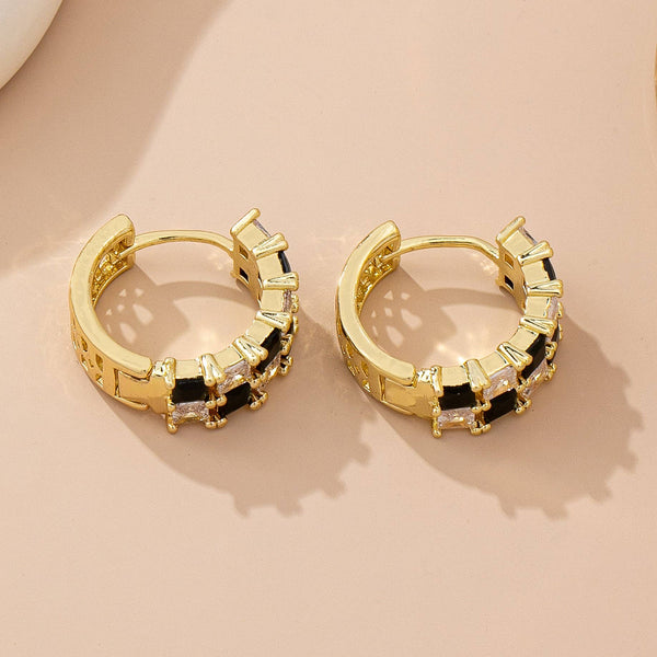 JOSSLYN by wall to wall - Checker Black & Crystal Baguette Hoop Earrings | 80E61892