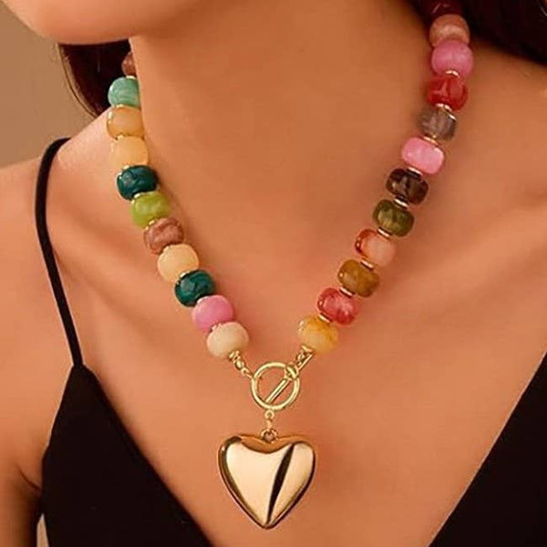 JOSSLYN by wall to wall - MULTI BEADED HEART CHARM TOGGLE NECKLACE | 40NK9700