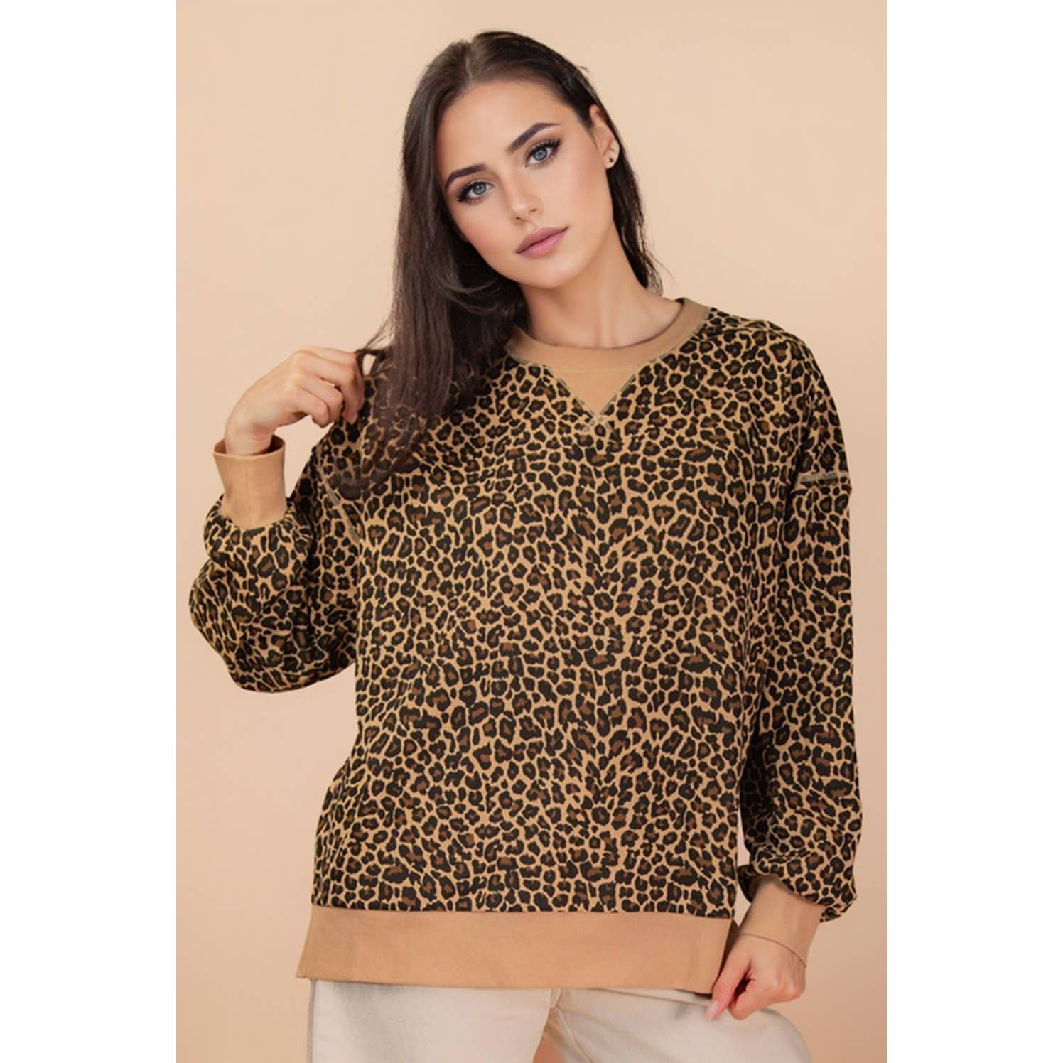 Leopard Printed Knit Casual Top
