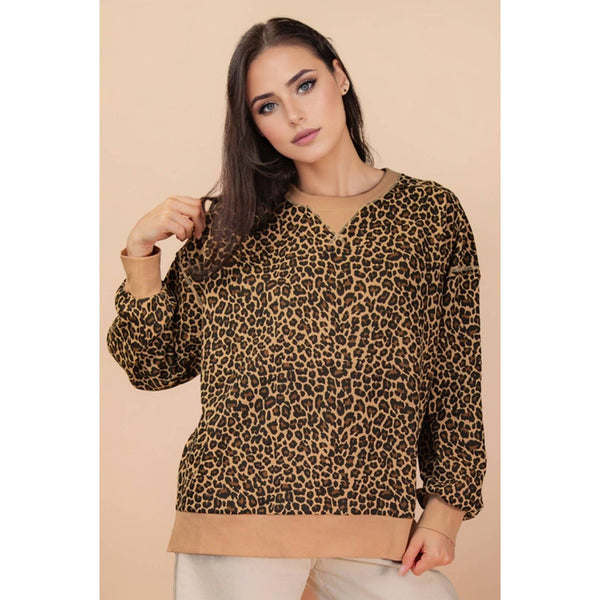 Leopard Printed Knit Casual Top