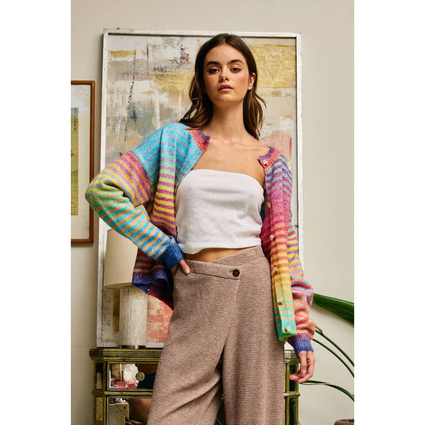 Rainbow Multi Striped Button-Down Cardigan