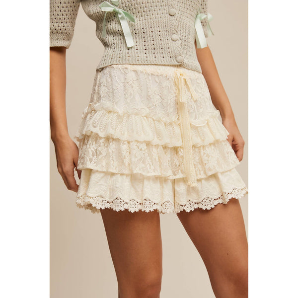 Lace Tiered Shorts with Ruffle Details