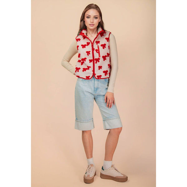 Textured Bow & Floral Printed Vest