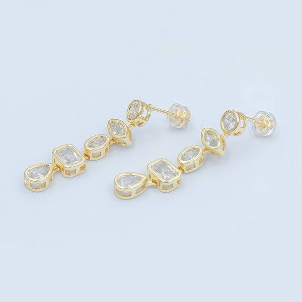24K Gold Filled Geometric CZ Bezel Drop Stud Earrings in Gold & Silver