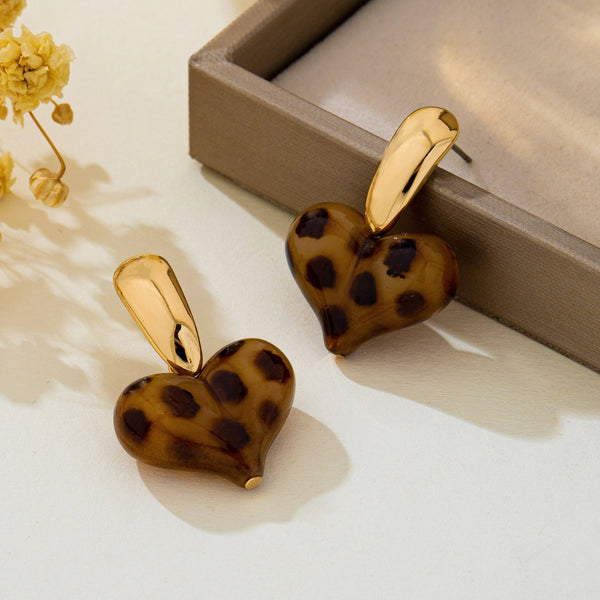JOSSLYN by wall to wall - Animal Leopard Resin Heart Drop Earrings | 80E63256