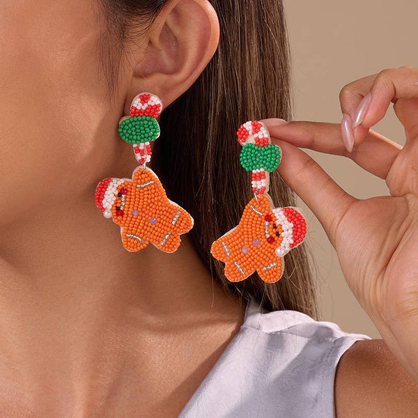 JOSSLYN by wall to wall - CHRISTMAS SEED BEADED STATEMENT DROP EARRINGS | 40E434