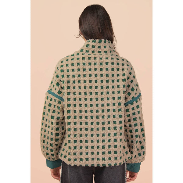 Oversized Checker Fleece Jacket