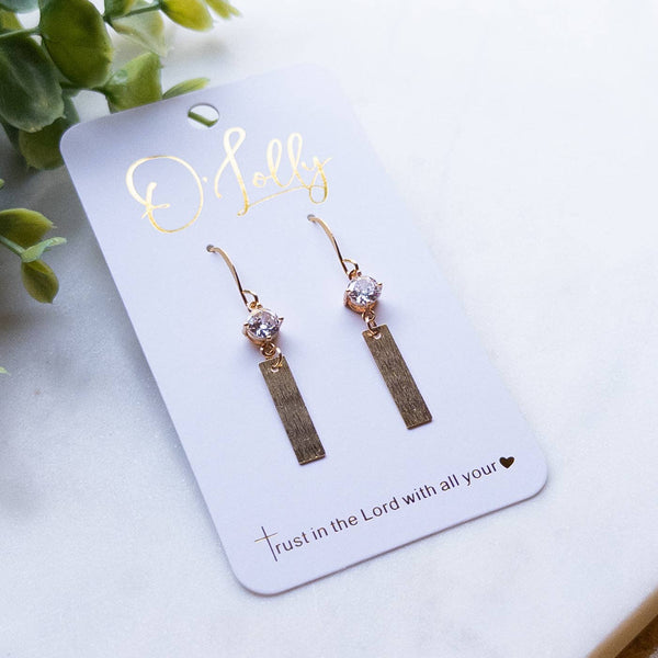O’Lolly Jewelry - Dainty Glass Stone w/Gold Bar Dangle Earrings