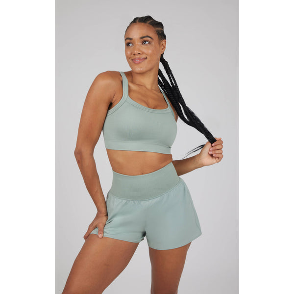 Women's Rib Strappy Back Bra with Cups and Short