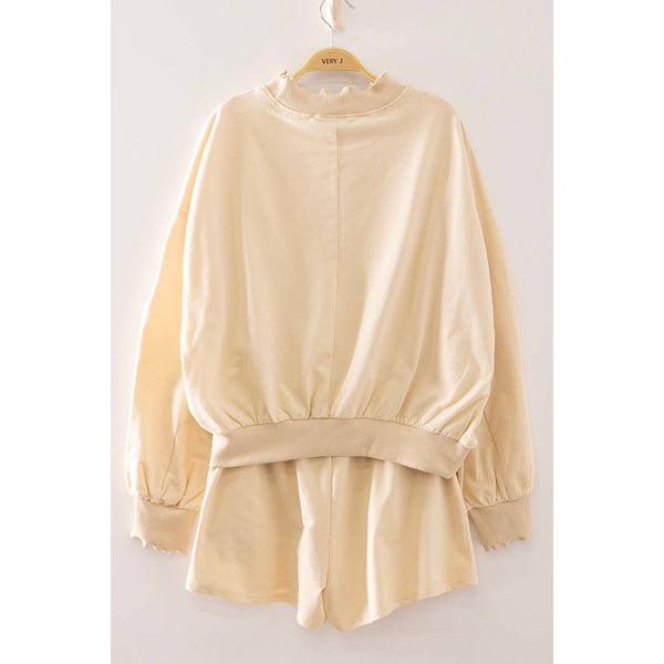 Lace Trim Sweatshirt & Shorts Lounge Set