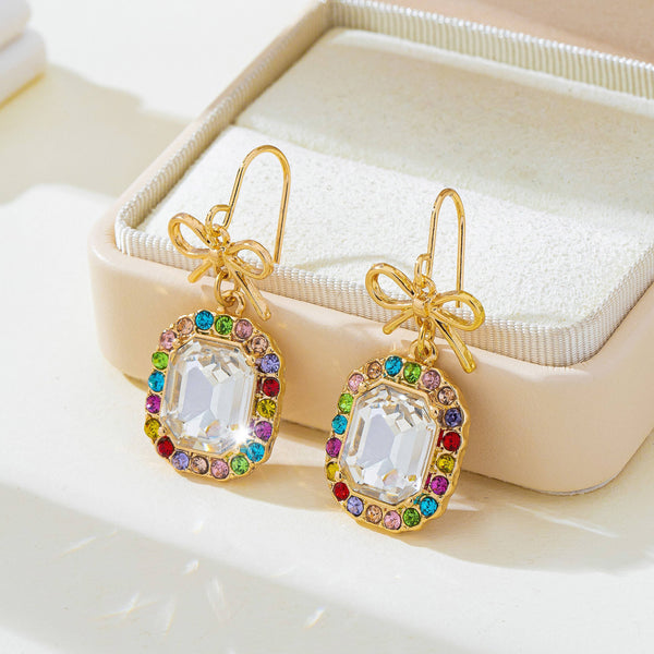 JOSSLYN by wall to wall - Bow & Emerald-Cut Rainbow Crystal Drop Earrings | 80E62407