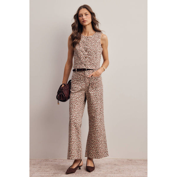 Stretch Leopard Print Denim Pants and Vest Set