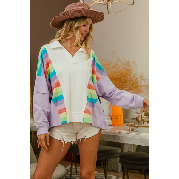 French Terry Stripe Knit Top