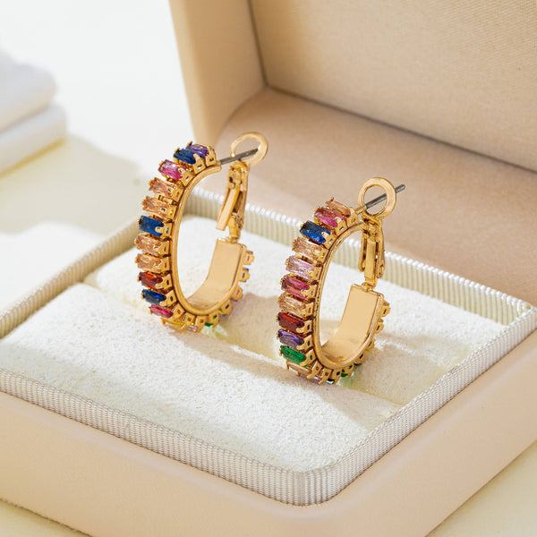 JOSSLYN by wall to wall - Multicolor Baguette Crystal Hoop Earrings | 80E62401