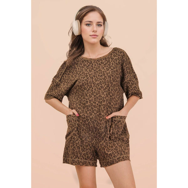 Leopard Printed Knit Comfy Romper