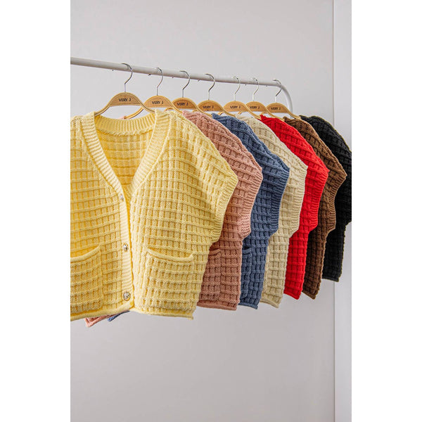 Waffle Texture Crop Cardigan